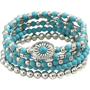 Western Turquoise Beaded Bracelet, Chic Stack Beaded Western Style for Country Concerts, Cowgirl Outfits & Boho Jewelry
