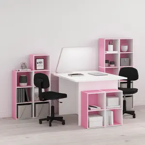 Modern 5-Tier Open Bookshelf, PASIR Racks with 9x12x52in Dimensions, Pink/White Indoor Furniture for Bedroom, Living Room