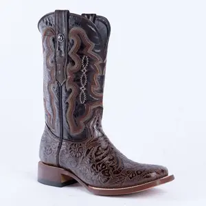 TANNER MARK MEN’S HandTooled Brown Print Western Boots
