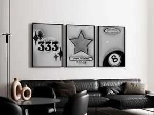 Hypebeast Room Decor Set of 3 - : 8 Ball, Star, Lucky Prints,Trendy 3D Room Decor Bundle UNFRAMED