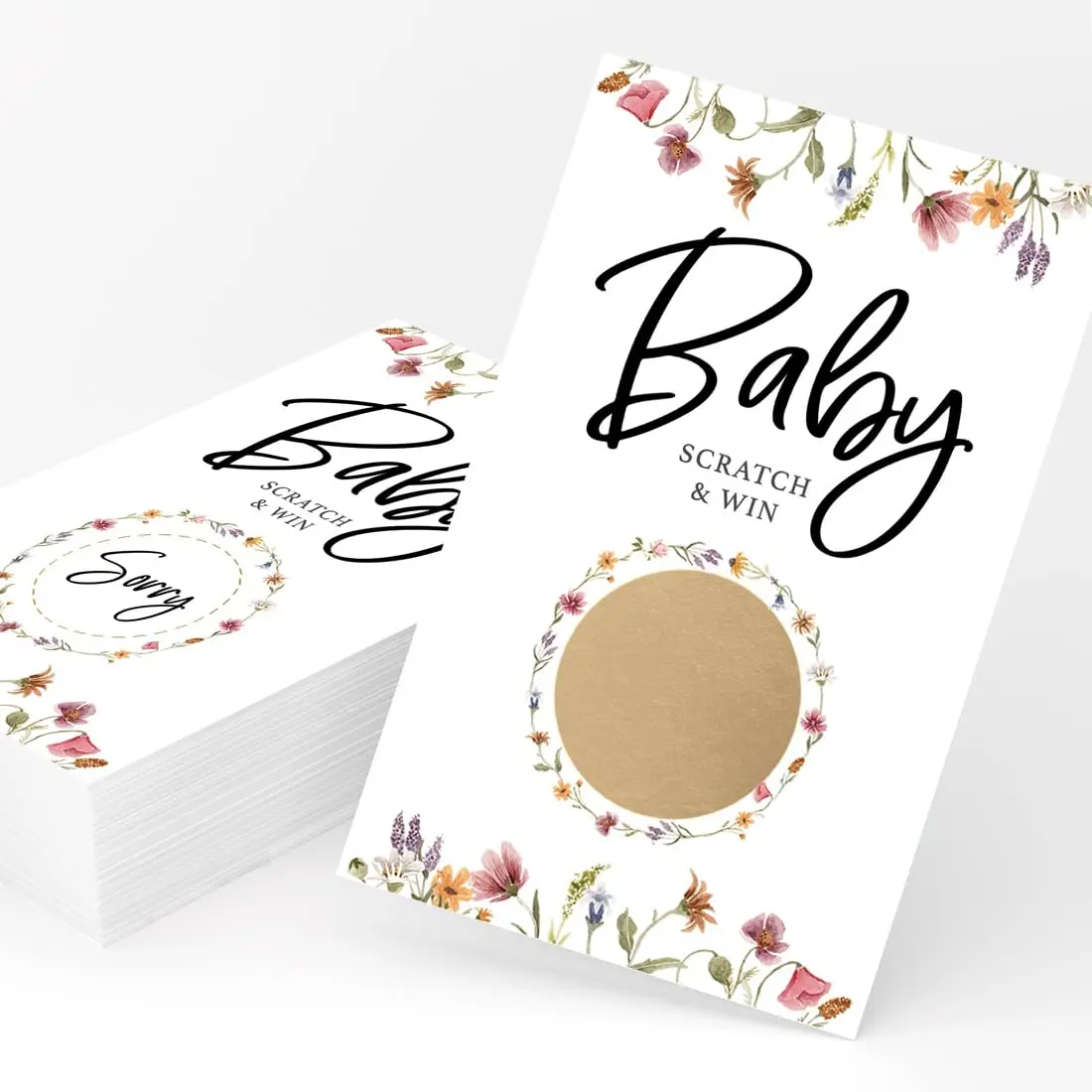 Baby Shower Lottery Raffle Game – Scratch Off Cards, Wildflower (Set of 30)