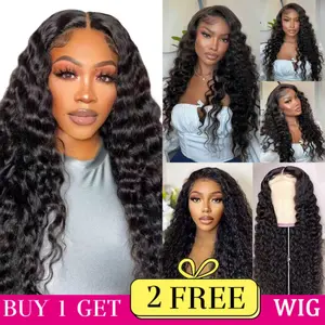 [Combo sale 24"&22"&22"] buy 1 get 3 wig' Curly Wave 13x4 Hair Lace Front Wigs Human Hair Hair Pre Plucked HD Transparent Lace Frontal Human Hair Wigs 180% Density