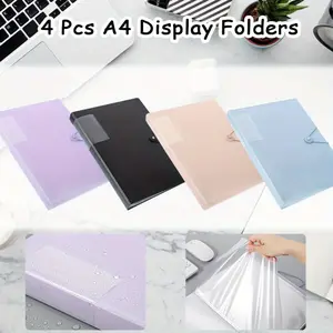 4 Pcs A4 Display Folders, Total 160 Pockets Display Book Folder with Plastic Sleeves and Safety Rope Presentation Folders Document Project Folder for School and Offices