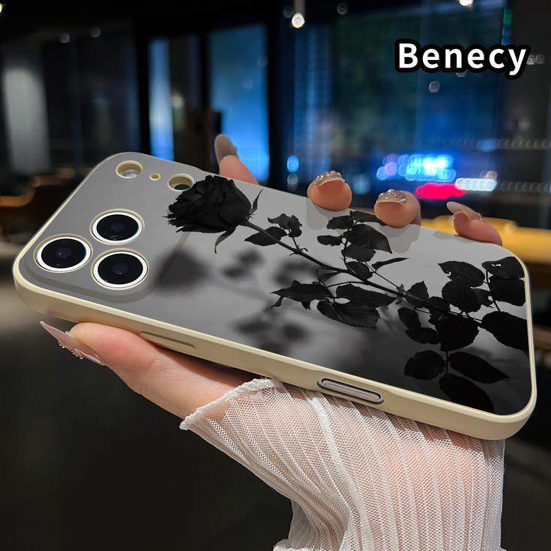 Straight Edge Phone Case for iPhone 17 15 16 14 Pro Max 13 12 11 XR XS Plus Air E Black Rose Pattern Anti-Scratch Shockproof Soft Liquid Silicone Protective Cover Smartphone Casing Straight Edge Phone Case for iPhone 17 15 16 14 Pro Max 13 12 11 XR XS Plus Air E Black Rose Pattern Anti-Scratch Shockproof Soft Liquid Silicone Protective Cover Smartphone Casing