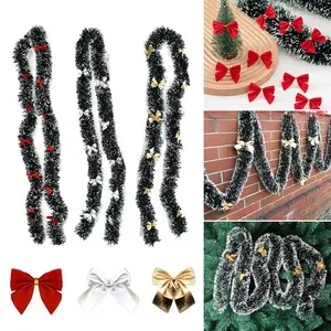 Christmas tree ornaments Christmas gifts with striped fur, dark green with white edges and a bow, hotel decorations