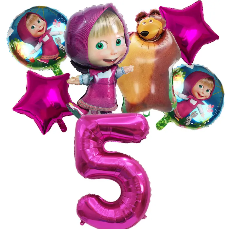 7pcs Cartoon Masha and Bear Balloon Set Children Birthday Party Decorations supplies Baby shwoer Anime Ballon Kid Toy Gift