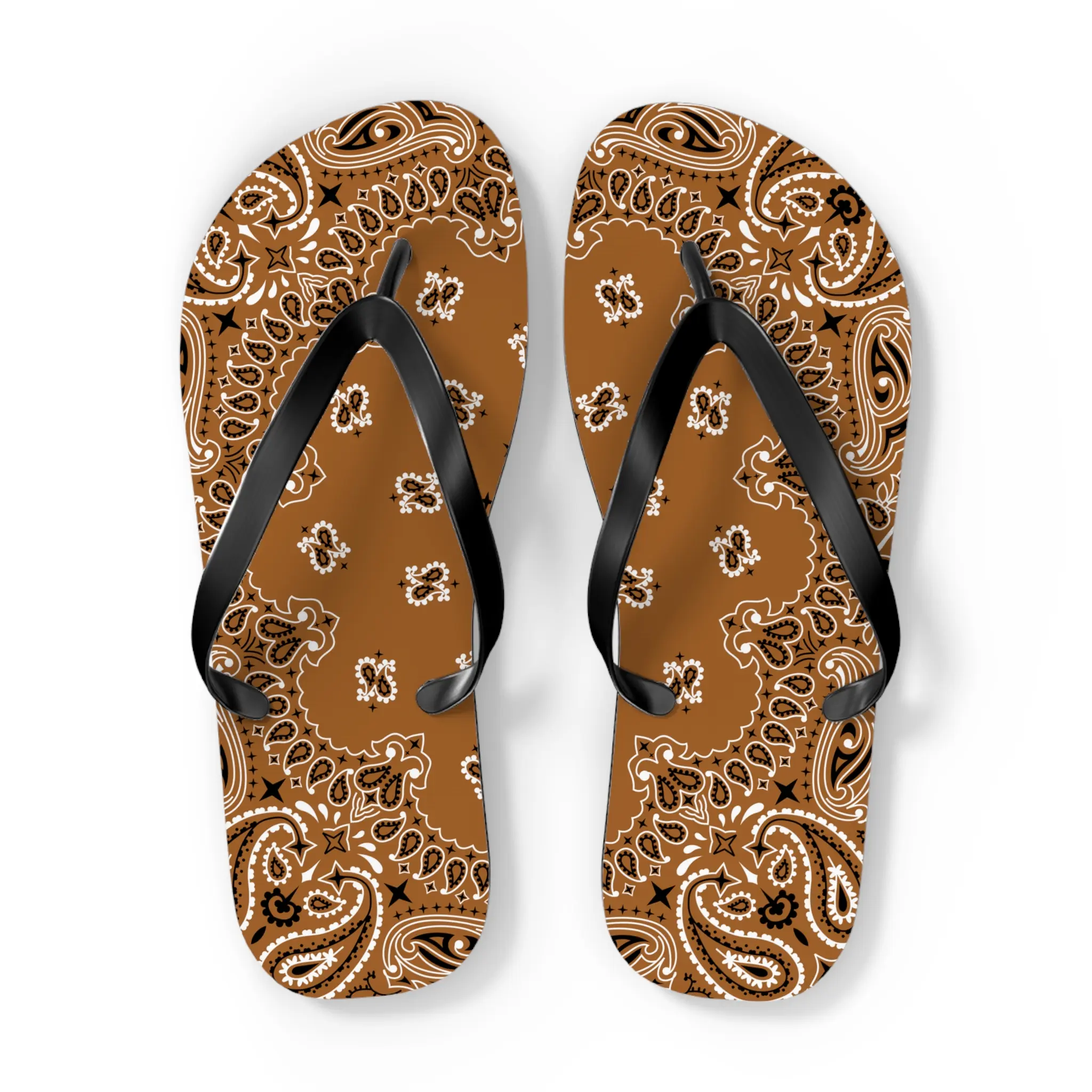 Buck Brown Bandana Flip Flops, Summer Beach Sandals, Tropical Vacation Slippers, Boho Chic Footwear, Resort Wear Accessories