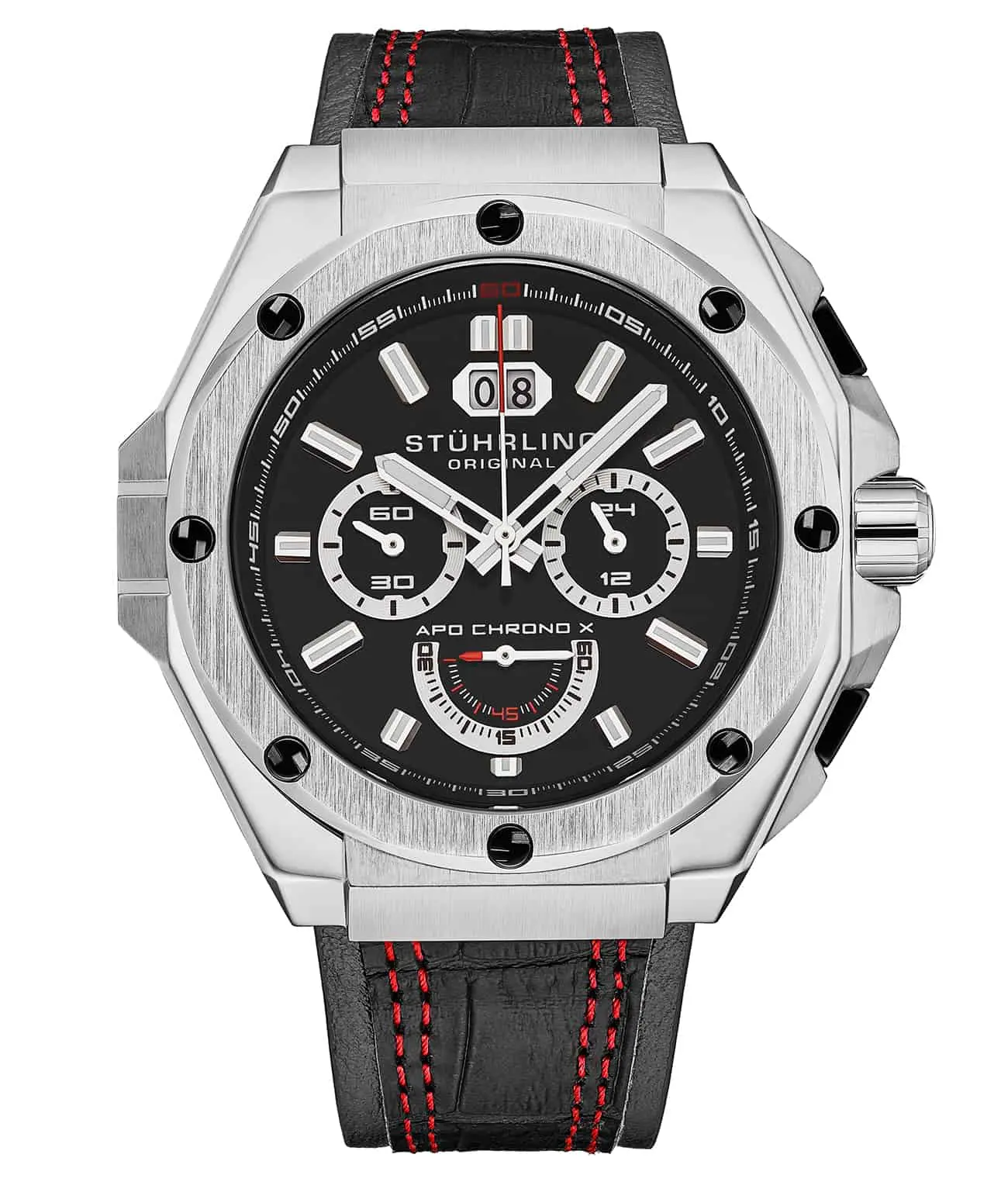 APO Chrono X Analog Watch for Men, Modern Casual 44mm Chronograph with Genuine Leather Strap and Japanese Quartz Movement, Analog Watches, Leather Strap Watch