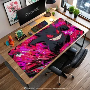 Sketch Style GGengarr Mouse Pad, Bold Neon Ghost Gaming Desk Mat, Battle Anime Art, Trainer Desk Gift