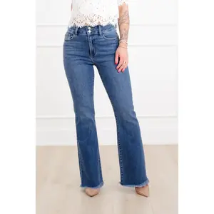 Judy Blue The Delilah High Rise Medium Wash Double Button Frayed Hem Bootcut Jeans