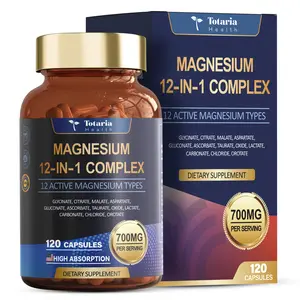 Totaria 12-in-1 Magnesium Complex 700mg - Supplement with Glycinate Citrate Malate Oxide Taurate Aspartate Orotate, Vegan Capsules for Muscle, Heart, and Relaxation Support