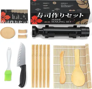 Yang Gien Sushi Making Kit, 16 in 1 Premium Sushi Maker, Suitable for Beginners/Professional Sushi Makers with Sushi Bazooka Roller, Bamboo Sushi Rolling Mat, Sushi Knife, Guide Book & More (Black) Yang Gine