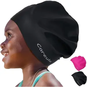 2 Pack Kids Swim Cap for Long Hair, Large Silicone Waterproof Swimming Cap for Age 3-15 Kids Girls Boys Toddler Children Youth Teen, Swim Hat for Braids and Dreadlocks, Keep Hair Dry