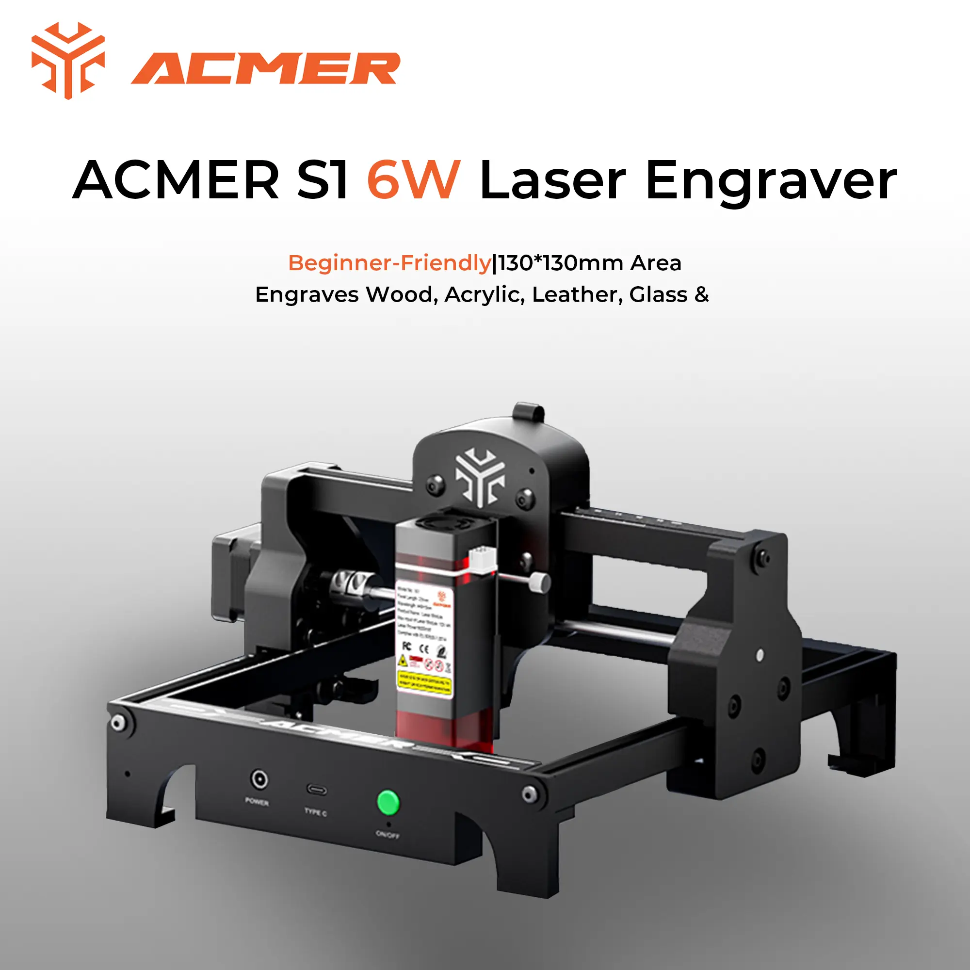 ACMER S1 6W Portable Laser Engraver & Cutter - 10000mm/min Speed, All-in-1, High Precision - Engraves Wood, Acrylic, Leather, Ceramic - Festive Decor Maker