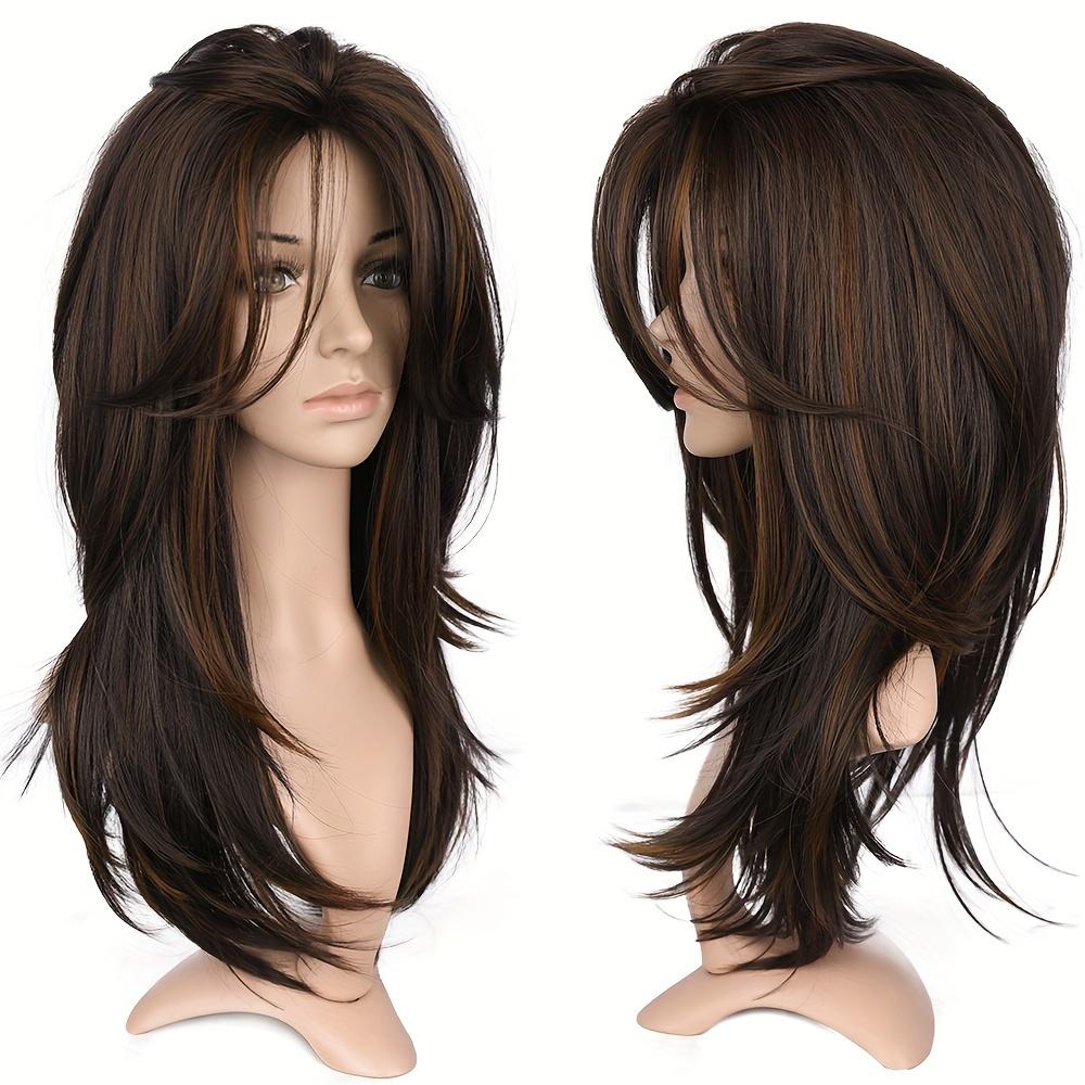 [Elegant Hair] Highlight Brown Layered Wig Straight Wear and Go Synthetic Wig High Quality Glueless Wigs for Women Heat Resistant Fiber Daily Use Women's Day