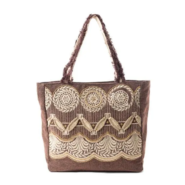Women's Leather Handbag, Myra Bag Antique Medallion Market Bag with Black-White Design, Adjustable Strap, Adventurous Chic Style, Multiple Pockets, Sleek Leather Accents, Zipper Close, Southwest-Inspired, Urban Wear, Hair-On Hide, Dry Clean Recommended