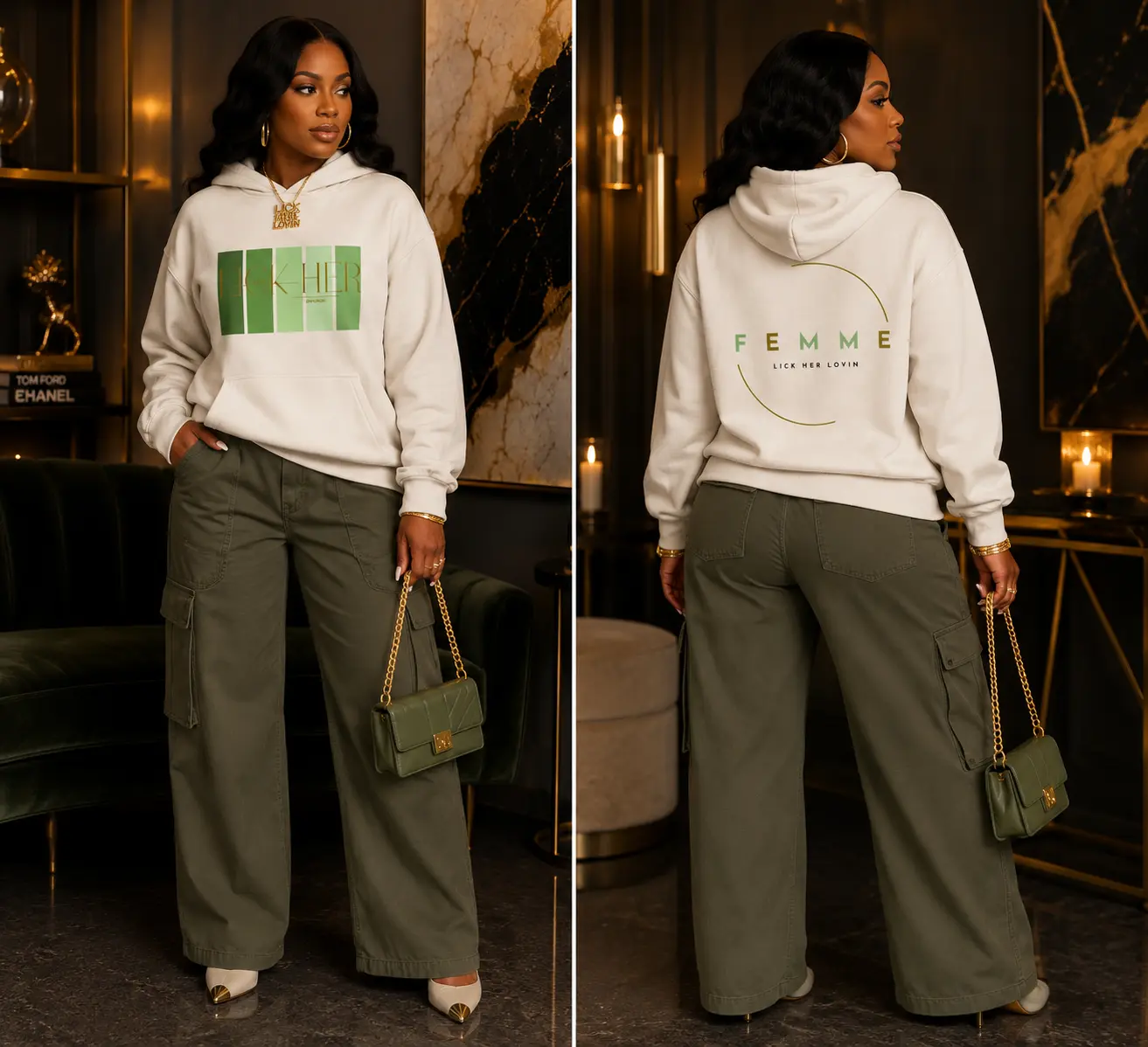 Women's Emerald Hoodie - Long Sleeve, Lovable, Stylish, Elegant, Casual Heart-Design Womenswear Top