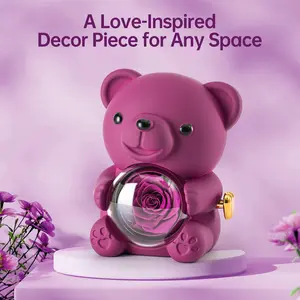 1PC Preserved Rose Bear Ring Box - Eternal Flower Teddy Bear 360° Rotating Jewelry Holder, Romantic Gift for Wedding Proposal, Graduation, Back to School, Mother’s Day, Birthday, Perfect for Girlfriend, Wife, Mom