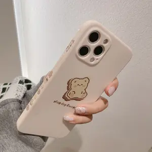 Side cartoon bear iPhone 16 Apple 17 phone case 15 Pro Max full cover 14/X compatible with 8p/13 matte finish