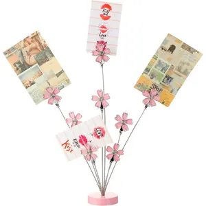 Gift Card Tree Holder Clip 8 Branch Multiple Money Family Photo Tree Christmas Card Holder with Clips Picture Frame Stand for Memo Note Wedding Photo Display Office Desk Decor(Pink)