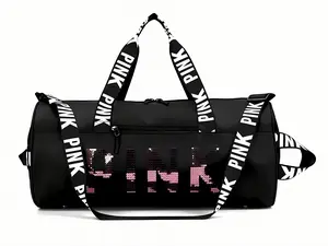 PINK Duffle Bag, Women's Gym Bag with Sequin Logo, Large Travel Weekender Overnight Bag, Sports Duffle with Adjustable Shoulder Strap, Black Pinky Metacarpal Finger Splint, Bags For Women gym bag