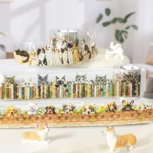 1 Roll of Decorative Washi Tape, Pet Material, Cute Pet Theme with Cats and Dogs, Ideal for Journaling and Water Bottle Decoration, Versatile Use
