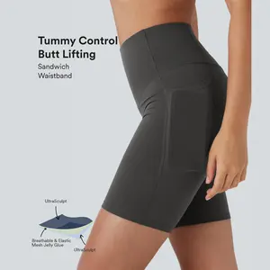 Halara UltraSculpt High Waisted Butt Lifting Tummy Control Pocket Shaping Training Biker Shorts 7''