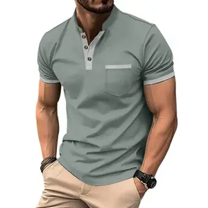 Men's Colorblock Half Placket Zipper Polo Shirt, Regular Fit Casual Short Sleeve Collared Top for Summer, Fashion Men's Clothes for Daily Wear, TropicalGift