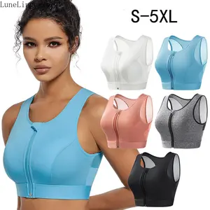 LuneLingerie Women's High Support Front Zipper Sports Bra, Plus Size Wirefree Racerback Workout Bra with Mesh Breathable Back & Removable Pads, for Running Gym Yoga, S-5XL