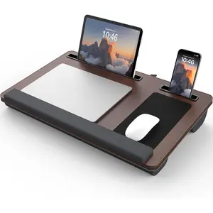 Lap Desk - Up to 17" Laptop with Wrist Rest, Portable Handle, Fixed  Pad, Tablet & Phone Slots, Laptop Lap Desk with Cushion (Dark Brown)