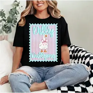 Preppy Dilly Dally Goose, Coquette Bow Goose, Funny Goose Stamp, Retro Striped Bow GooseT-shirt