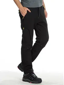 Men's Winter Fleece Lined Straight Leg Pants, Windproof Waterproof Warm Outdoor Long Pants with Waist Belt, Hiking Camping Climbing Skiing Soft Shell Pants