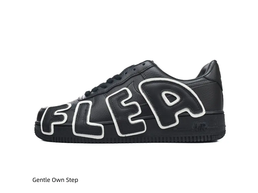 Cool full black leather low-top sneakers decorated with eye-catching 3D letter patches with white outline. Classic cushioned sole and grippy rubber outsole. Hip-hop street style, ideal to pair with jeans and cargo pants#StreetSneakers #HipHopShoes