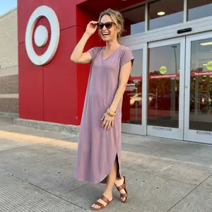 Dusty Mauve Jersey Knit Maxi Dress