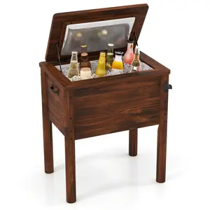 COSTWAY - 3-Layer Insulated Wood Cooler 54QT Outdoor Ice Chest