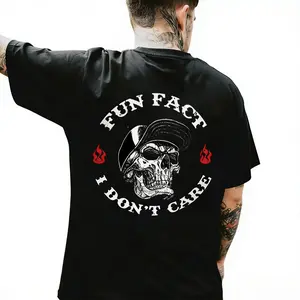 Cotton FUN FACT I DON'T CARE Skull Print Men's T-shirt Top Menswear Cotton Tee Shirt Casual Streetwear Round Neck Premium Fabric Minimalist Design - Womenswear