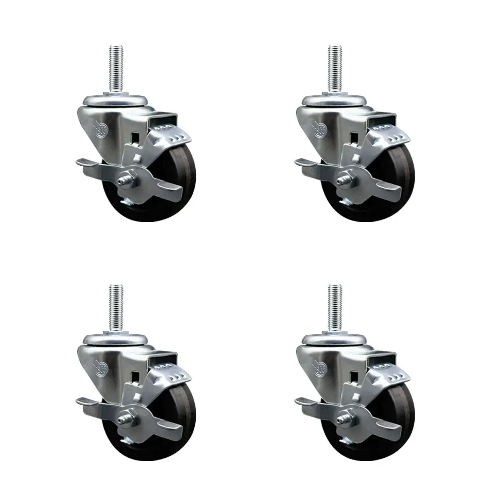 Service Caster SCC-TS20S314-PHS-TLB-58212-4 Phenolic Swivel Threaded Stem Hardware Set of 4 - 3x1.25 in. Black High Resistance to Impact Wheels, 0.63 in. Threaded Stems