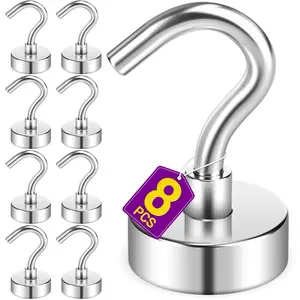 8 Pack Magnetic Hooks for Cruise Cabins, 25 LB Neodymium Magnets with Hooks, Heavy Duty Magnet Hooks for Hanging, Cruise Essentials 2026, Kitchen, Office, Towels, Curtains, Fridge (Silver)