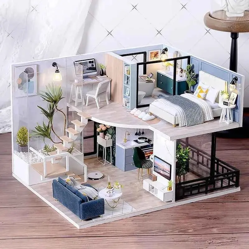 Dollhouse Kits for Kids - 3D Puzzle Handmade Wooden Mini Dollhouse Assembly with Furniture for Birthday Gifts