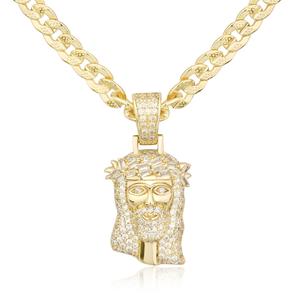 MEIITRUE 14K Gold Plated Jesus Pendant for Men, 5A Cubic Zirconia Iced Out Cuban Chain Necklace for Men Women, Bling Rap Style Couple Jewelry