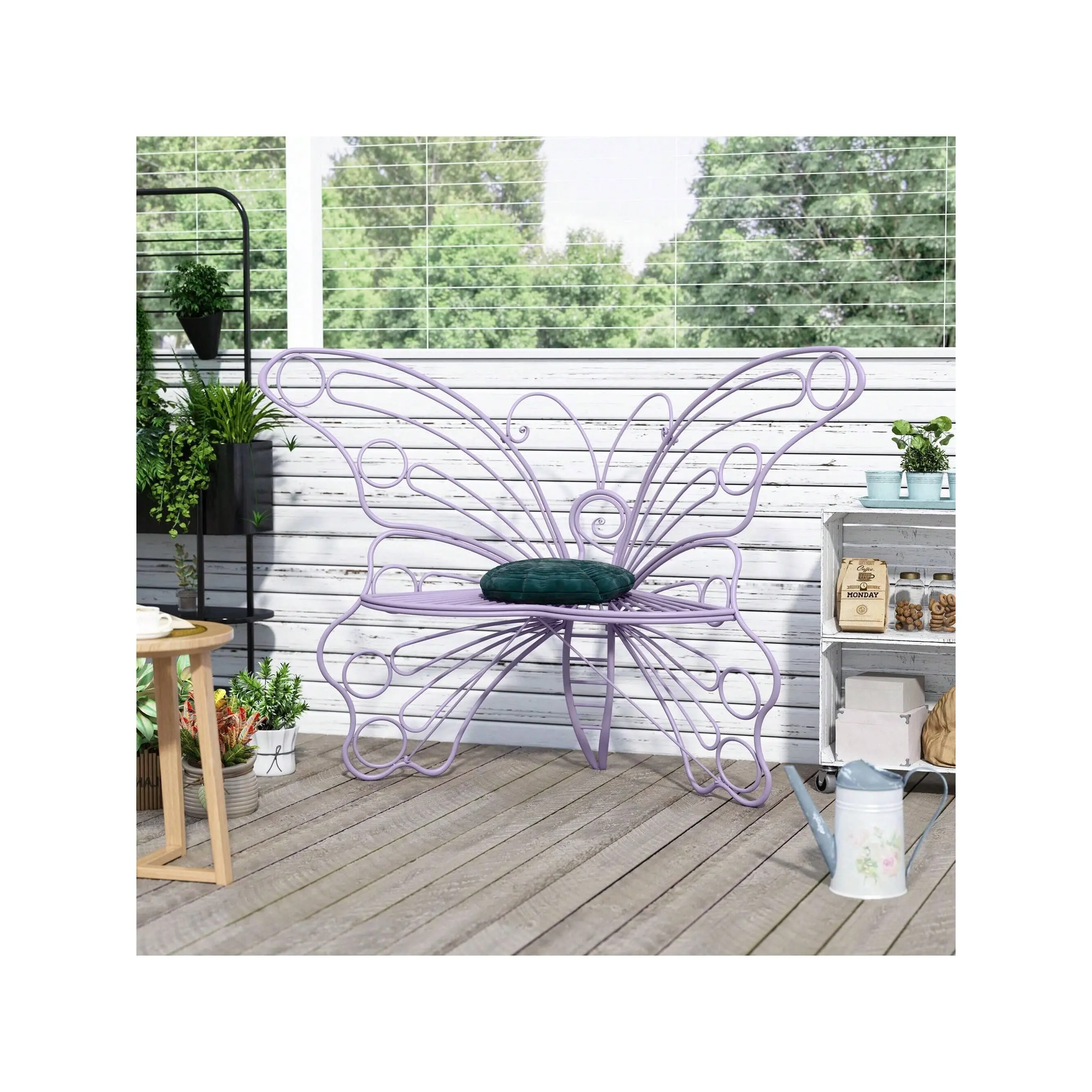 New 2024  50'' Metal Frame Patio Outdoor Garden Bench Butterfly Pattern. Room Organizer Storage