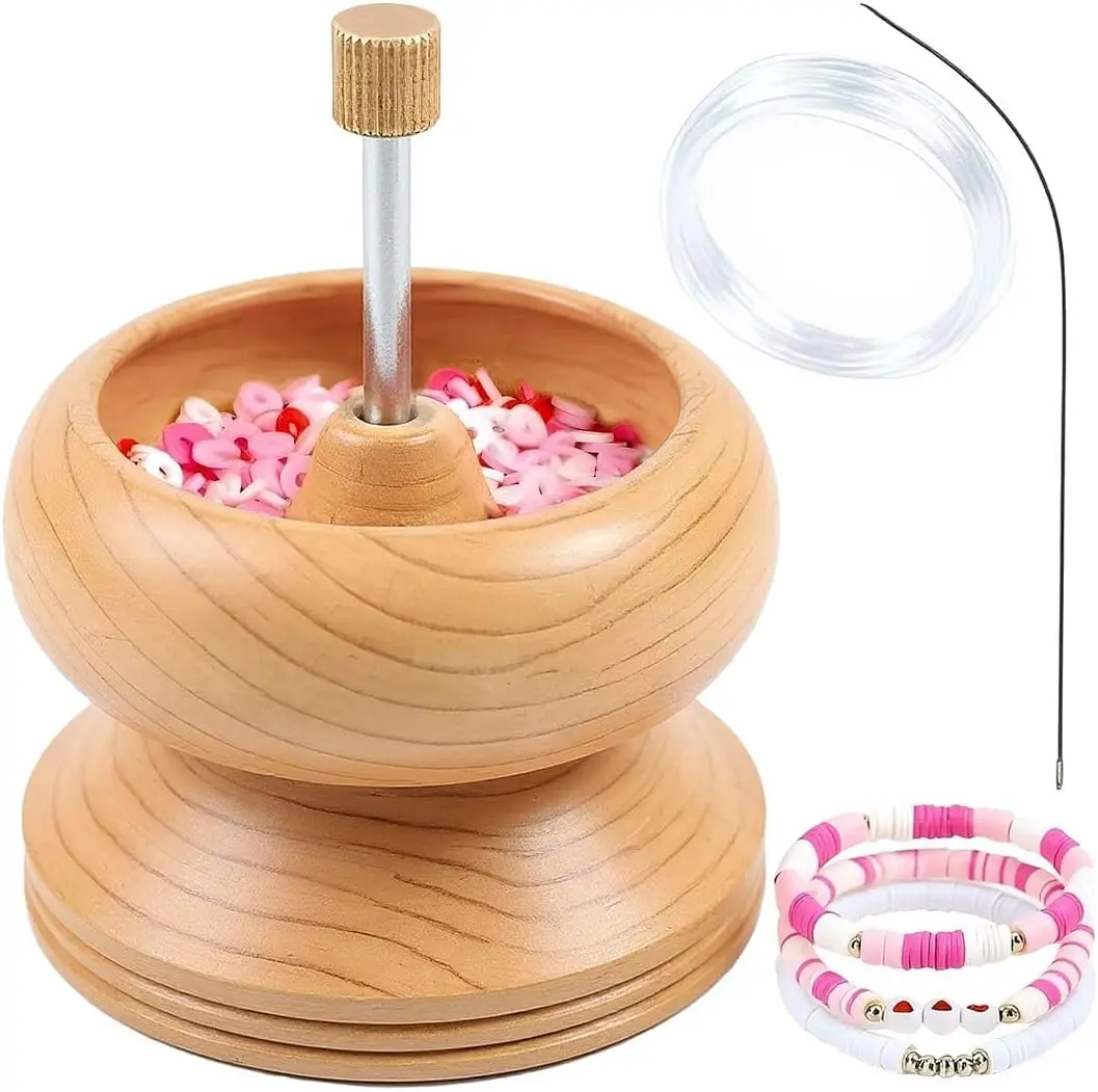 Shop LC Clay Seed Bead Spinner for Jewelry Making - Pinewood | Rotating Bowl, Big Eye Beading Needle, 3m Wire, Bracelet Necklace Maker, 5.25 Inch