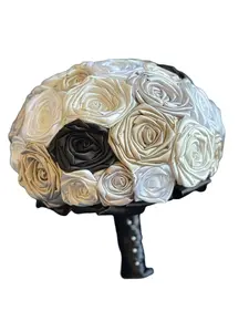 Bree’s Bouquet | Ivory, White, Silver, Champagne, & Black | Neutral Tone Wedding Bouquet | Handmade Satin Rose Bouquet | Bridal Bouquet | Bridesmaid Bouquet | Modern Chic