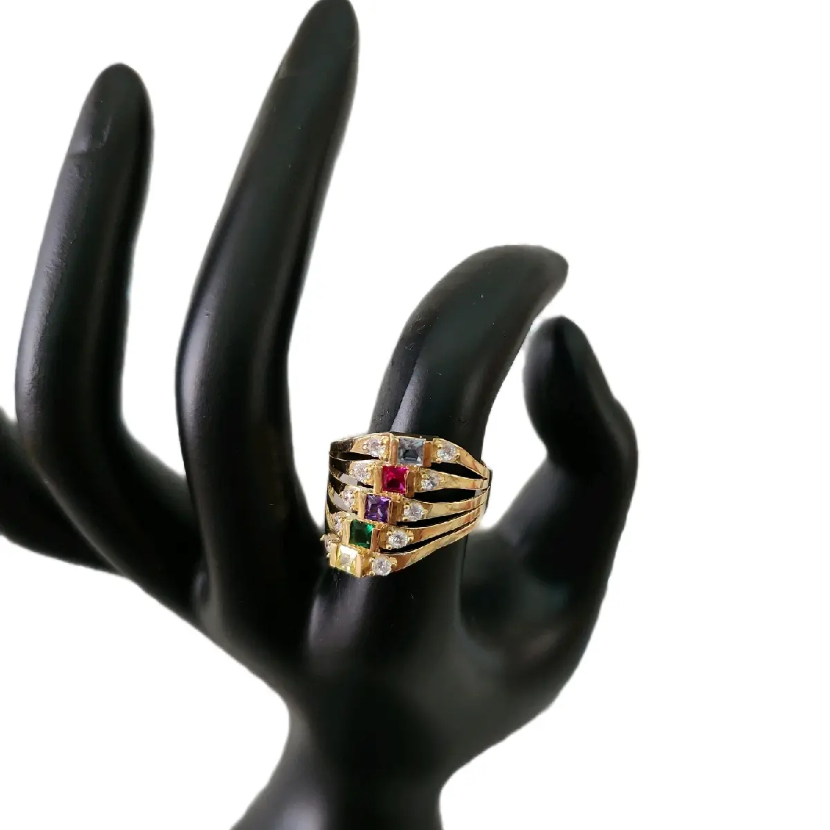 Multi Layer Ring 14k with 6 different color stones.