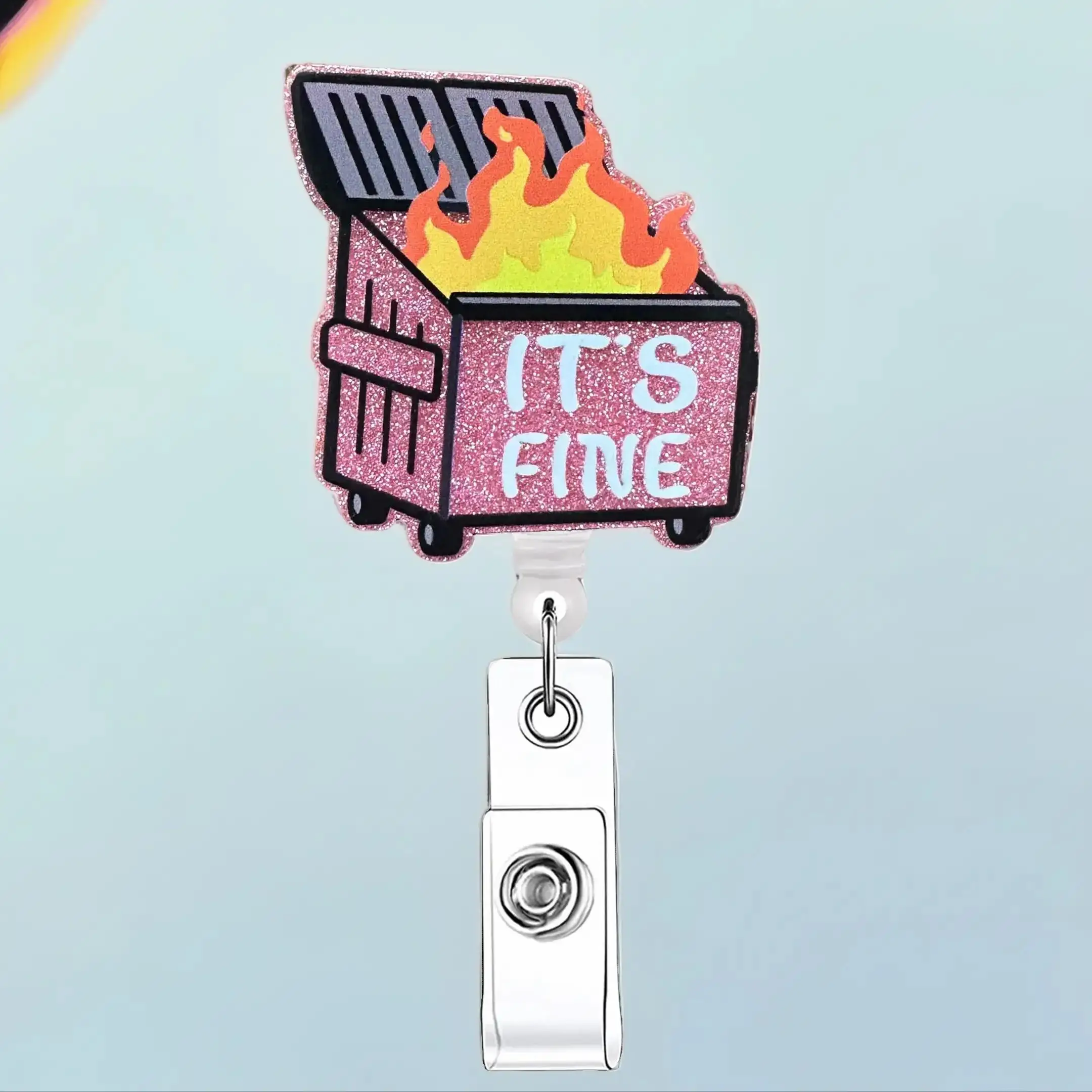 Retractable Badge Reel, 1 Count Colorful Pattern Acrylic ID Holder with Clip, Identification Badges & Supplies for Nurses, Doctors, Students & Office