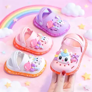 Baby Toddler Girls Sweet Pink Unicorn Clogs Lightweight Non Slip Slip On Sandals with Adorable Charms for Indoor Outdoor Play