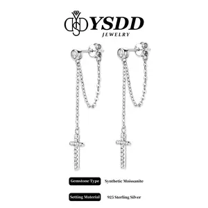 【4.20】5CM Long Bezel Dangling Cross Earring vvs Synthetic Moissanite Earrings in 925 Sterling Silver