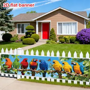 2D Flat Banner Tropical Parrot Theme Decoration, Polyester Material, Perfect for Tiki Bar, Hawaiian Party, Pool Party, Terrace Atmosphere