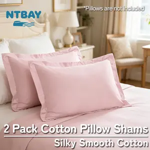 NTBAY 2 Pack Soft Cotton Pillow Shams - 500 Thread Count Egyptian Cotton Sham Covers, Soft and Breathable