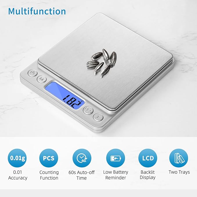 0.01 gram high-precision electronic scale! Mini food scale for baking and manual pour-over coffee, precise weighing, stainless steel with backlighting